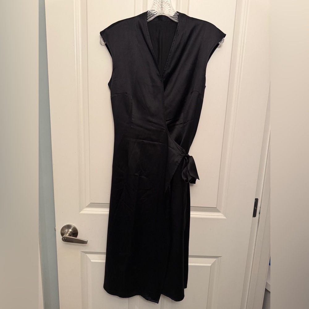 Vintage Silky Black Wrap Midi Dress